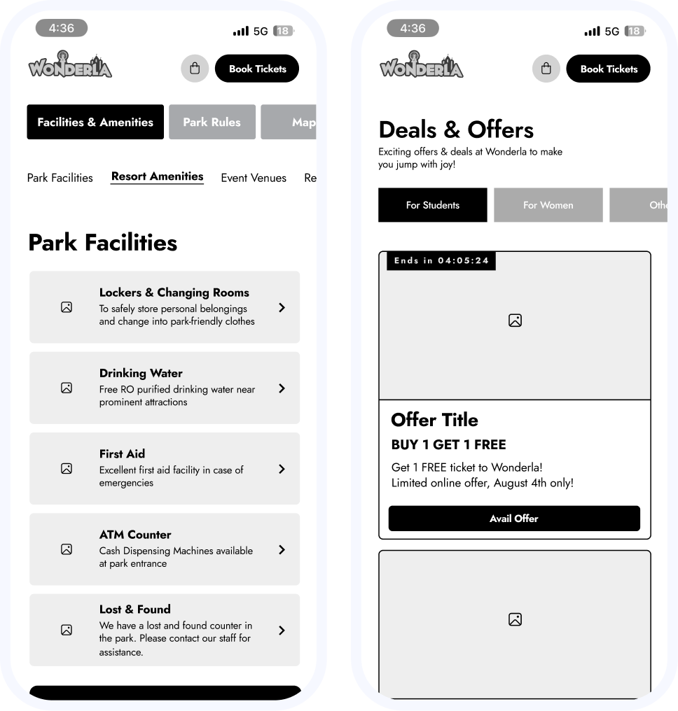 Rules and offer listing wireframes